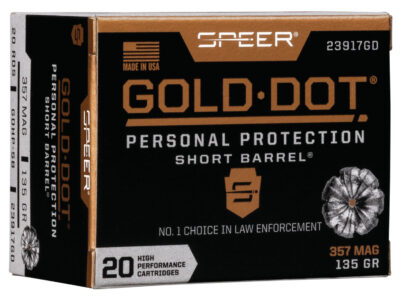 Speer 23917GD Gold Dot Personal Protection Short Barrel 357Mag 135gr Hollow Point 20 Per Box/10 Case