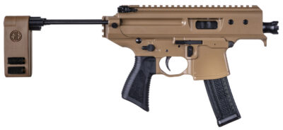 Sig Sauer PMPX3BCH MPX Copperhead 9mm Luger Caliber with 3.50″ Barrel, 20+1 Capacity, Coyote Elite Cerakote Metal Finish, Folding Pivoting Contour Brace Stock & Black Polymer Grip Ambidextrous Hand
