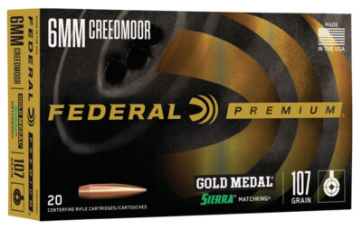 Federal GM6CRDM1 Premium Gold Medal 6mmCreedmoor 107gr Sierra MatchKing BTHP 20 Per Box/10 Case