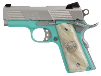 Iver Johnson Arms THRASHERTB9 1911 Thrasher Officer 70 Series 9mm Luger 3.13″ 8+1 Tiffany Blue Cerakote Silver Cerakote White Synthetic Pearl Grip