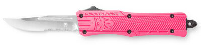 CobraTec Knives SPKCTK1SDS CTK-1  Small 2.75″ OTF Drop Point Part Serrated D2 Steel Blade/ Pink Aluminum Handle Features Glass Breaker Includes Pocket Clip