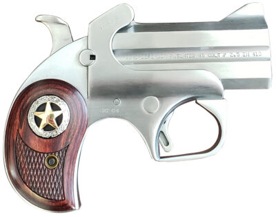 Bond Arms BARD Rustic Defender  45 Colt (LC) Caliber or 2.50″ 410 Gauge 2rd 3″ Barrel, Stainless Steel Finish, Rosewood Grip w/Integrated Star, Includes Exclusive Holster Package