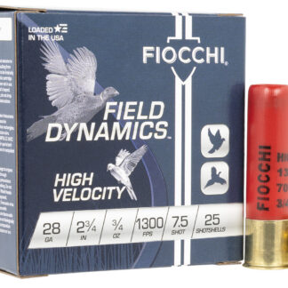 Fiocchi 28HV High Velocity 28ga 23/4in 2 1/4 dram equiv 3/4 ounce UPLAND GAME 28 GAUGE 2-3/4'' 3/4OZ #7.5 SHOT 25/BOX
