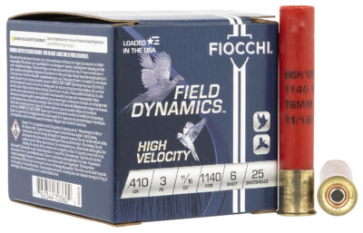 Fiocchi 410HV6 Field Dynamics High Velocity 410Gauge 3″ 11/16oz 6Shot 25 Per Box/10 Case