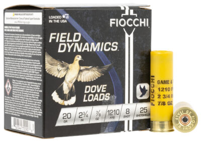 Fiocchi 20GT8 Field Dynamics Dove & Quail 20Gauge 2.75″ 7/8oz 8Shot 25 Per Box/10 Case
