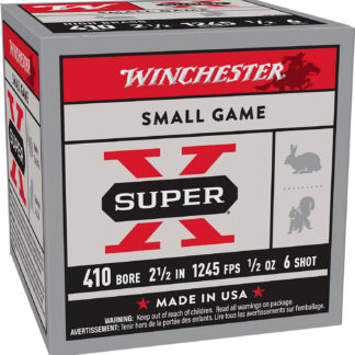 SUPER-X 410 BORE 2-1/2'' #4/6 SHOT SHOTGUN AMMO SUPER-X 410 BORE 2-1/2'' 1/2OZ #6 SHOT 25/BOX