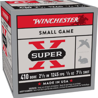Winchester Super-X High Brass 410ga 2.5'' 1/2oz #7.5 25/bx SUPER-X 410 BORE 2-1/2'' 1/2OZ #7.5 SHOT 25/BOX