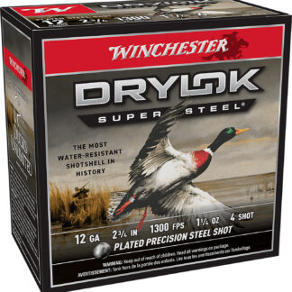 DRYLOK SUPER STEEL MAGNUM 12 GA 2-3/4'' #4 SHOT SHOTGUN AMMO DRYLOK SUPER STEEL MAG 12GA 2.75'' 1-1/4OZ #4 SHOT 25/BOX