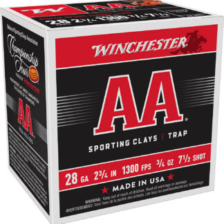 AA SPORTING CLAYS 28 GAUGE 2-3/4 #7.5 SHOT SHOTGUN AMMO AA SPORTING CLAYS 28 GAUGE 2-3/4'' 3/4 OZ #7.5 SHOT 25/BOX
