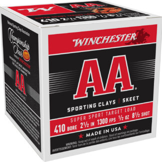 AA SPORTING CLAYS 410 BORE 2-1/2'' #8.5 SHOT SHOTGUN AMMO AA SPORTING CLAYS 410 BORE 2-1/2'' 1/2 OZ #8.5 SHOT 25/BOX