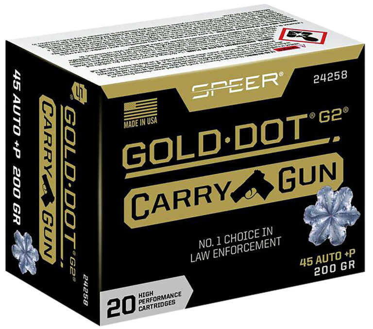 GOLD DOT CARRY GUN 45 AUTO +P AMMO 45 AUTO +P 200GR JACKETED HOLLOW POINT 20/BOX