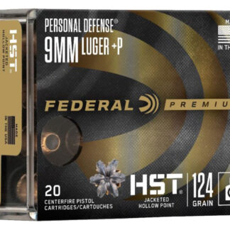 Federal P9HST3S Premium Personal Defense 9mmLuger+P 124gr HST Jacketed Hollow Point 20 Per Box/10 Case
