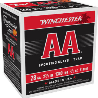 AA SPORTING CLAYS 28 GAUGE 2-3/4 #8 SHOT SHOTGUN AMMO AA SPORTING CLAYS 28 GAUGE 2-3/4'' 3/4 OZ #8 SHOT 25/BOX