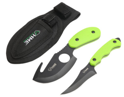 HME HMEKN2PSGC Skinning Kit  3.50″ Fixed Skinner w/Gut Hook/Caping Plain/Gut Hook Black Oxide 420HC Blade, TPR Green Handle