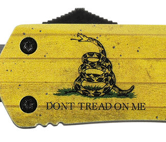 Templar Knife LDTOM231 Gen II Don't Tread On Me Large 3.50" OTF Tanto Plain Black Oxide Stonewashed 440C SS Blade, 5.25" Yellow w/Flag & "Don't Tread On Me" Aluminum Handle, Glass Breaker