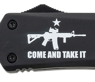 Templar Knife LAR15431 Gen II Come And Take It Large 3.50" OTF Dagger Part Serrated Black Oxide Stonewashed 440C SS Blade, 5.25" Black w/ "Come And Take It" AR-15 Gun Aluminum Handle, Glass Breaker
