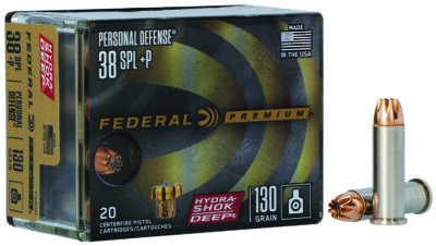 Federal P38HSD1 Premium Personal Defense 38Special+P 130gr Hydra-Shok Deep Hollow Point 20 Per Box/10 Case