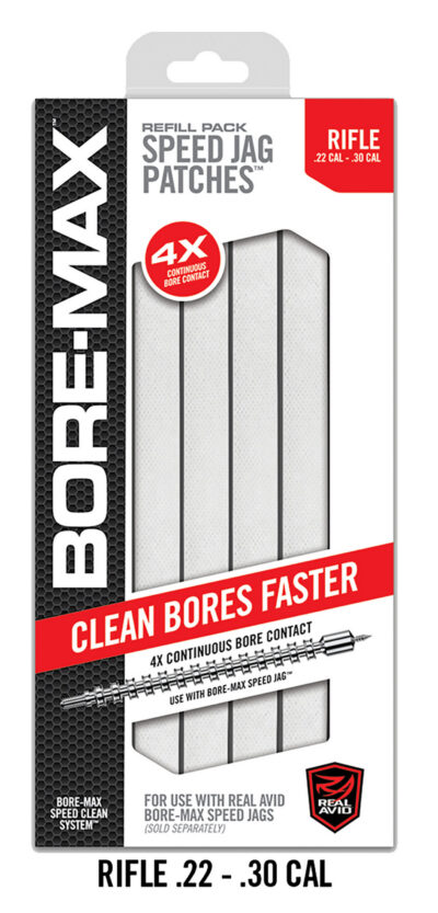 Real Avid AVBMPATCH8 Bore-Max Speed Jag Patches Refill 30/22 Cal Rifle 8″ Synthetic 250 Per Box