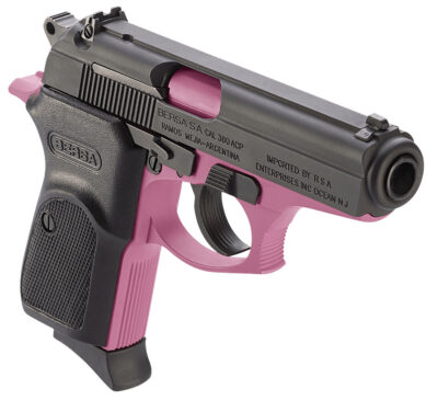 Bersa T380PNK8 Thunder  Micro-Compact Frame 380 ACP 8+1 3.50″ Pink Cerakote Steel Barrel, Matte Black Serrated Steel Slide, Pink Cerakote Aluminum Frame