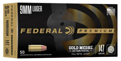 Federal GM9AP1 Gold Medal Centerfire Pistol 9mmLuger 147gr Full Metal Jacket 50 Per Box/10 Case