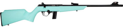 Rossi  RB22  Compact 22 LR 10+1, 16″ Matte Black Button Rifled Free Floating Steel Barrel, Matte Black Stainless Steel Receiver, Cyan Monte Carlo Stock, Right Hand