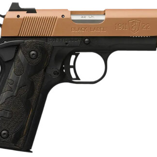 Browning 051896490 1911 Black Label Compact Frame 22 LR 10+1, 3.63" Matte Stainless Steel Barrel, Copper Cerakote Serrated Slide, Matte Black Polymer Frame w/Beavertail, Black Laminate Wood Grip