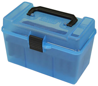 HANDLE CARRY RIFLE AMMO BOXES HANDLE CARRY RIFLE AMMO BOX 22 SAV-10.75X68 MAUSER 50RD BLUE