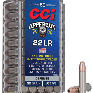 UPPERCUT 22 LONG RIFLE RIMFIRE AMMO UPPERCUT 22 LONG RIFLE 32GR PLATED HOLLOW POINT 50/BOX