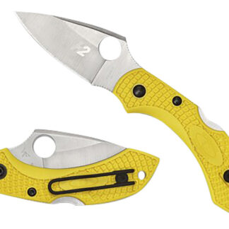Spyderco C28PYL2 Dragonfly 2 Salt 2.25" Folding Plain Stonewashed H1 Steel Blade/ Yellow Textured FRN Handle Includes Pocket Clip