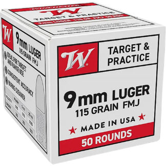 USA WHITE BOX 9MM LUGER FMJ HANDGUN AMMO USA WHITE BOX 9MM LUGER 115GR FMJ 50/BOX