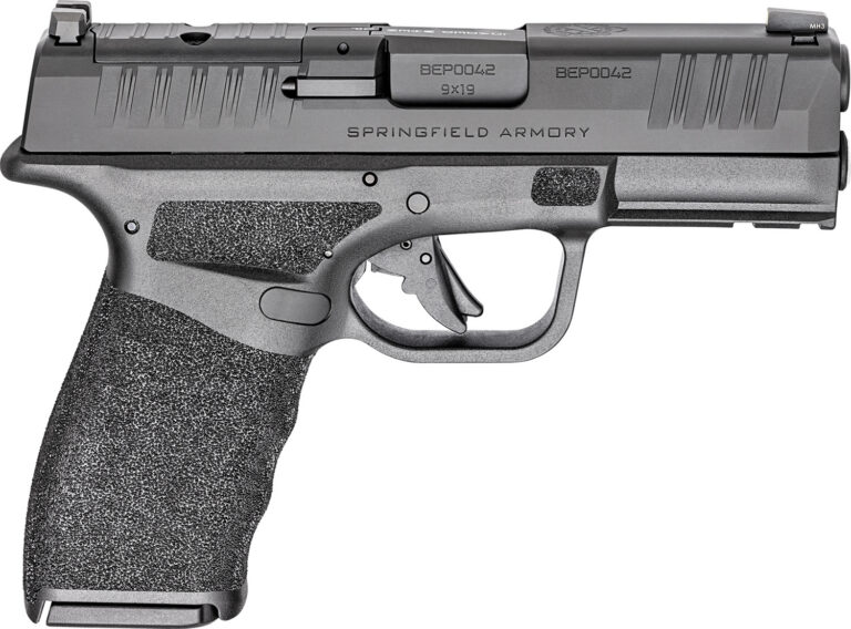 Springfield Armory HCP9379BOSPCA Hellcat Pro OSP *CA Compliant Compact 9mm Luger 10+1, 3.70" Black Melonite Hammer Forged Barrel, Black Melonite Optic Ready/Serrated Slide, Black Polymer Frame w/Picatinny Rail, Adaptive Textured Polymer Grip