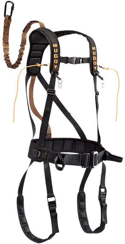 Muddy MUD-MSH400-L The Safeguard Safety Harness Lightweight Padded Nylon, Max Waist 40″, 170-230 lbs. Capacity, Cam Leg Buckles
