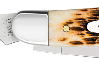 Case 00042 Stockman  Medium 2.57"/1.88"/1.71" Folding Clip Point/Sheepsfoot/Spey Plain Mirror Polished Tru-Sharp SS Blade Peach Seed Jigged Amber Bone Handle