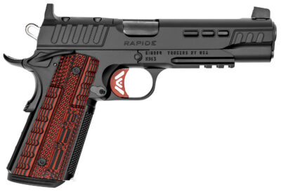 Kimber Mfg.,inc 3000452 Rapide Heat 45 ACP 8+1 5.50″ Black DLC Steel Barrel, KimPro II Black Lightening Cut/Optic Ready/Serrated Steel Slide, Kimpro II Black Steel Frame w/Beavertail, Red G10 Grip
