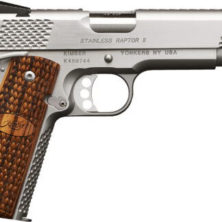 Kimber Mfg.,inc 3200365 Stainless Pro Raptor II 9mm 9+1 4" Stainless Steel Slide Satin Silver Zebrawood w/ Scale Pattern and Kimber Logo Grip
