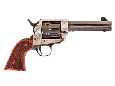 Cimarron PP400LSFW Frontier  357 Mag 6 Shot 4.75″ Blued Barrel, Blued Cylinder, Old Silver Engraved Frame, Checkered Walnut Grip