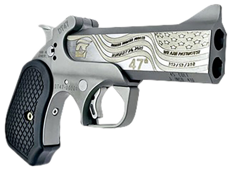 Bond Arms DT47-45/410 DT-47 Trump 47th President 45 Colt (Long Colt)/.410 2 Shot4.25" Stainless w/Gold Engraving Double Barrel, Stainless Steel Frame, Black Extended B6 Resin Grips