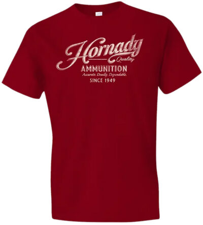 Hornady Gear 31872 Vintage Script  Red Cotton Semi-Fitted Medium