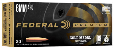 Federal Premium Gold Medal Rifle Ammo 6mm ARC 108 gr. Berger Boat-Tail 20 rd.
