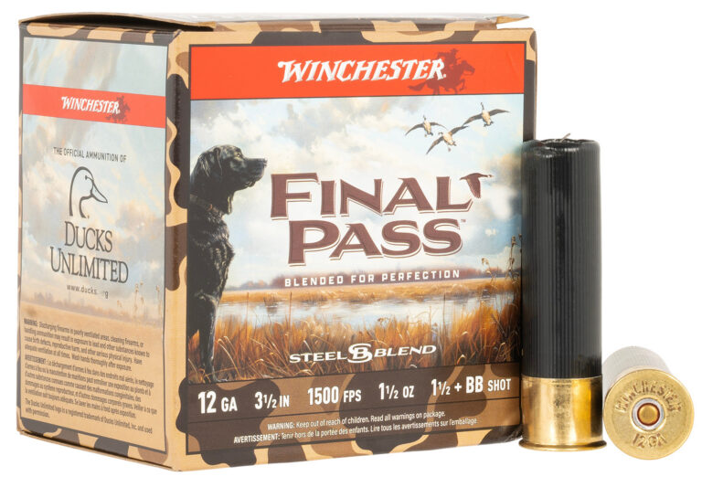 FINAL PASS 12 GAUGE 3-1/2” #1.5 & #BB SHOT BLEND SHOTGUN AMMO FINAL PASS 12 GAUGE 3-1/2'' 1-1/2OZ #1.5 & #BB BLEND 25/BOX