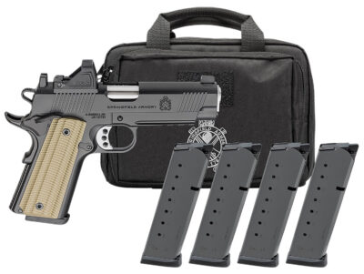 1911 OPERATOR AOS 9MM LUGER SEMI-AUTO HANDGUN GEAR PAC W/RFX11 1911 OPERATOR AOS 9MM 4.25''BBL (4)9RD MAG W/VIRIDIAN RFX11