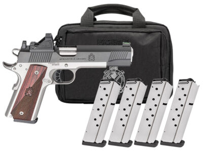 SPRINGFIELD ARMORY 1911 RONIN AOS 45ACP 5IN BARREL 8RD BLUE/SS U-NOTCH W/FIBER OPTIC 4MAGS PX9120LAOS-PAC