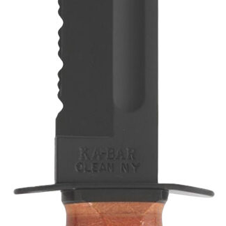 Ka-Bar 1218 USMC Fight/Utility 7" Fixed Clip Point Part Serrated Black 1095 Cro-Van Blade. Brown Leather Handle. Includes Sheath