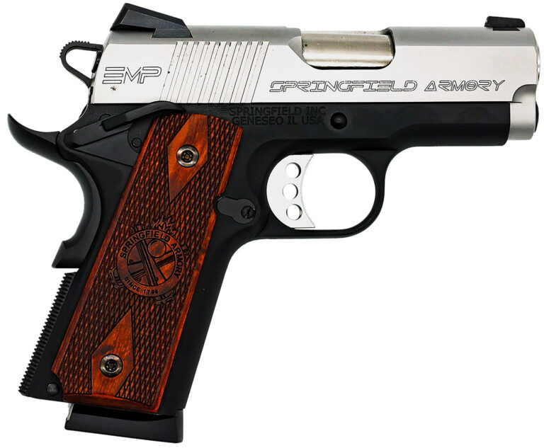 Springfield Armory PI9209LCA 1911 EMP Lightweight Compact *CA Compliant 9mm Luger 9+1 3" Bull Barrel, Anodized Aluminum Frame w/Beavertail, Serrated Stainless Steel Slide, Thin-Line Crossed Cannons Cocobolo Grip, Tritium Night Sights