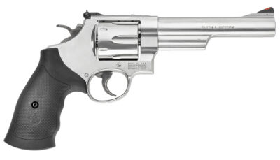 Smith & Wesson 163606 Model 629  44 Rem Mag or 44 S&W Spl Stainless Steel 6″ Barrel & 6rd Cylinder, Satin Stainless Steel N-Frame,  Red Ramp Front/White Outline Rear Sights