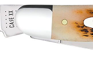 Case 00128 Stockman  Medium 2.92"/2.15"/1.90" Folding Clip/Sheepsfoot/Spey Plain Mirror Polished Tru-Sharp SS Blade/Peach Seed Jigged Amber Bone Handle