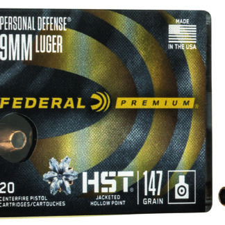 Federal P9HST2S Premium Personal Defense 9mmLuger 147gr HST Jacketed Hollow Point 20 Per Box/10 Case