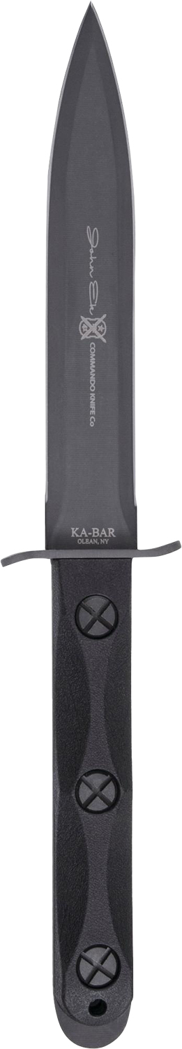 Ka-Bar EK44 Ek Model 4 6.63″ Fixed Double Edge Spear Point Plain Stonewashed 1095 Cro-Van Blade, Black GRN Handle, Includes Sheath