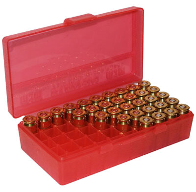 FLIP TOP PISTOL AMMO BOXES FLIP TOP PISTOL AMMO BOX 357 MAG-38 SPL 50 ROUND RED