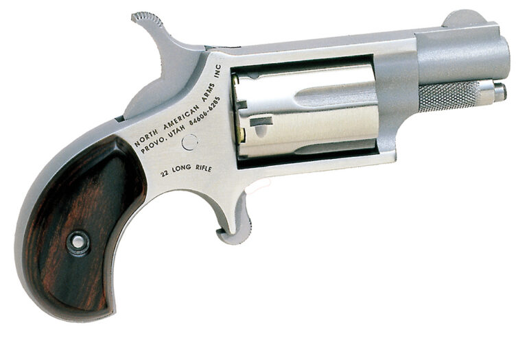 North American Arms 22LR Mini-Revolver *CA Compliant 22 LR 5 Shot 1.13" Stainless Steel Barrel, Frame & Cylinder, Rosewood Birdshead Grip Exposed Hammer
